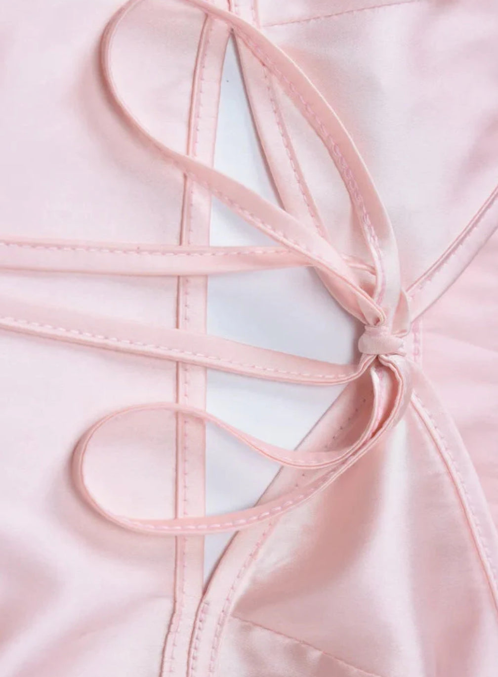 Light Pink Satin Maxi Dress with Tie-Front Cut Out and Ruffle Shoulder Straps