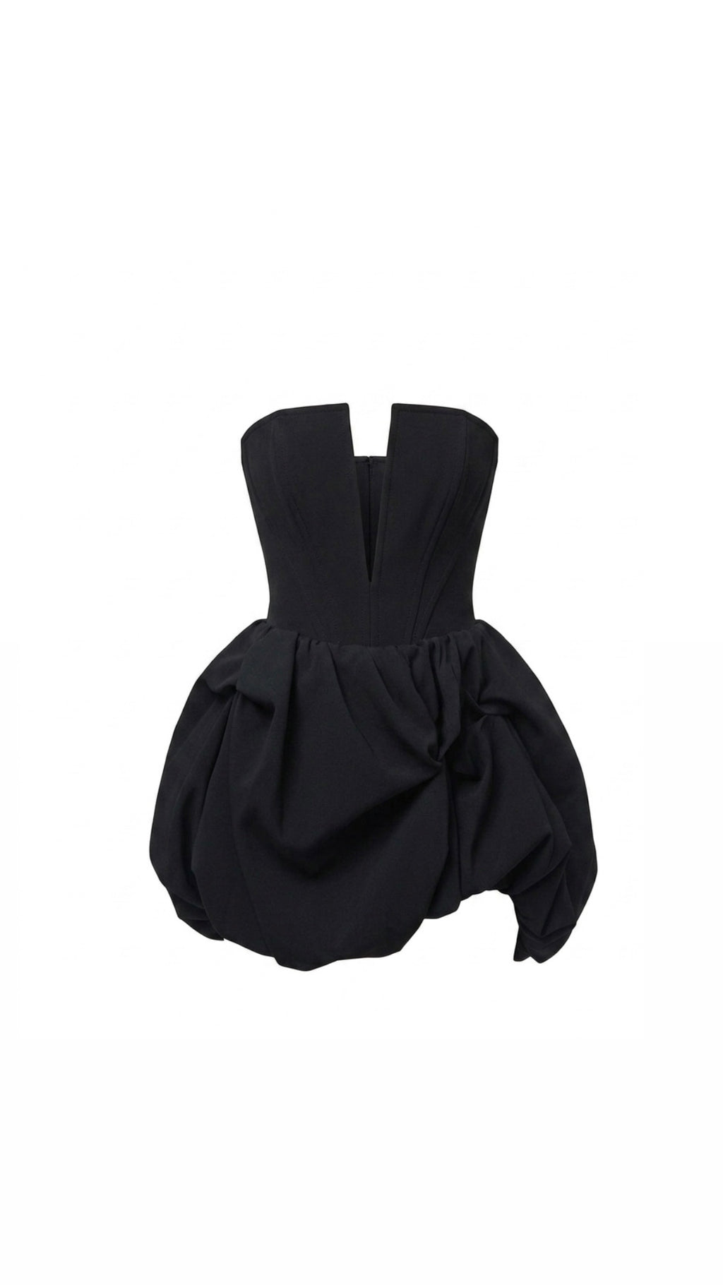 Black dress with a large bow detail on a white background