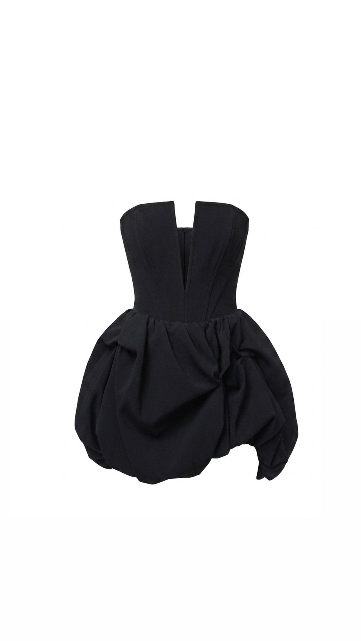 Black dress with a large bow detail on a white background