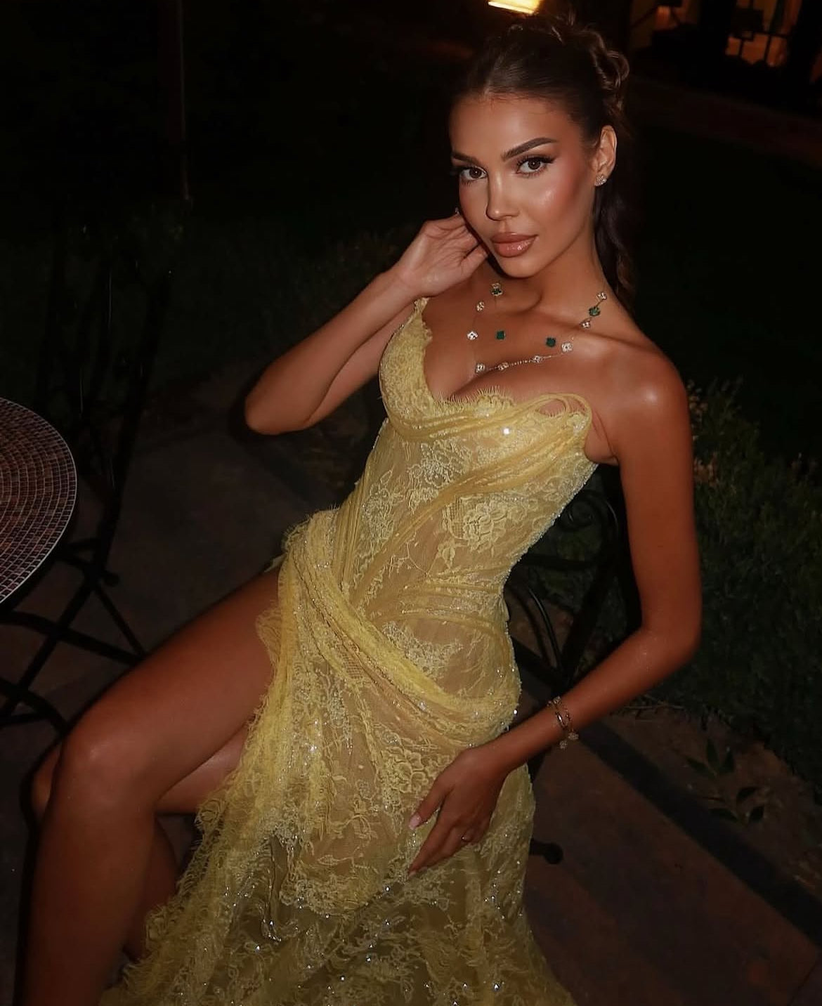 Elegant Yellow Lace Evening Gown - Strapless Corset Style Long Dress for Wedding Guest