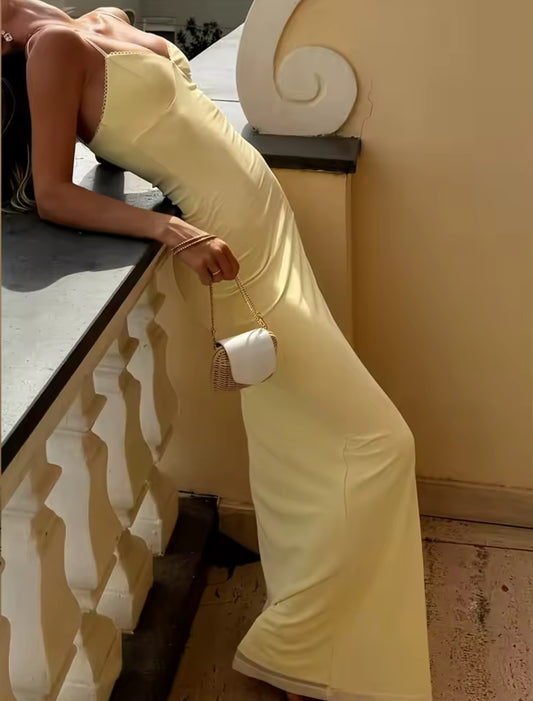 Elegant Pastel Yellow Long Dress - Minimalist Summer Wedding Guest Maxi Dress