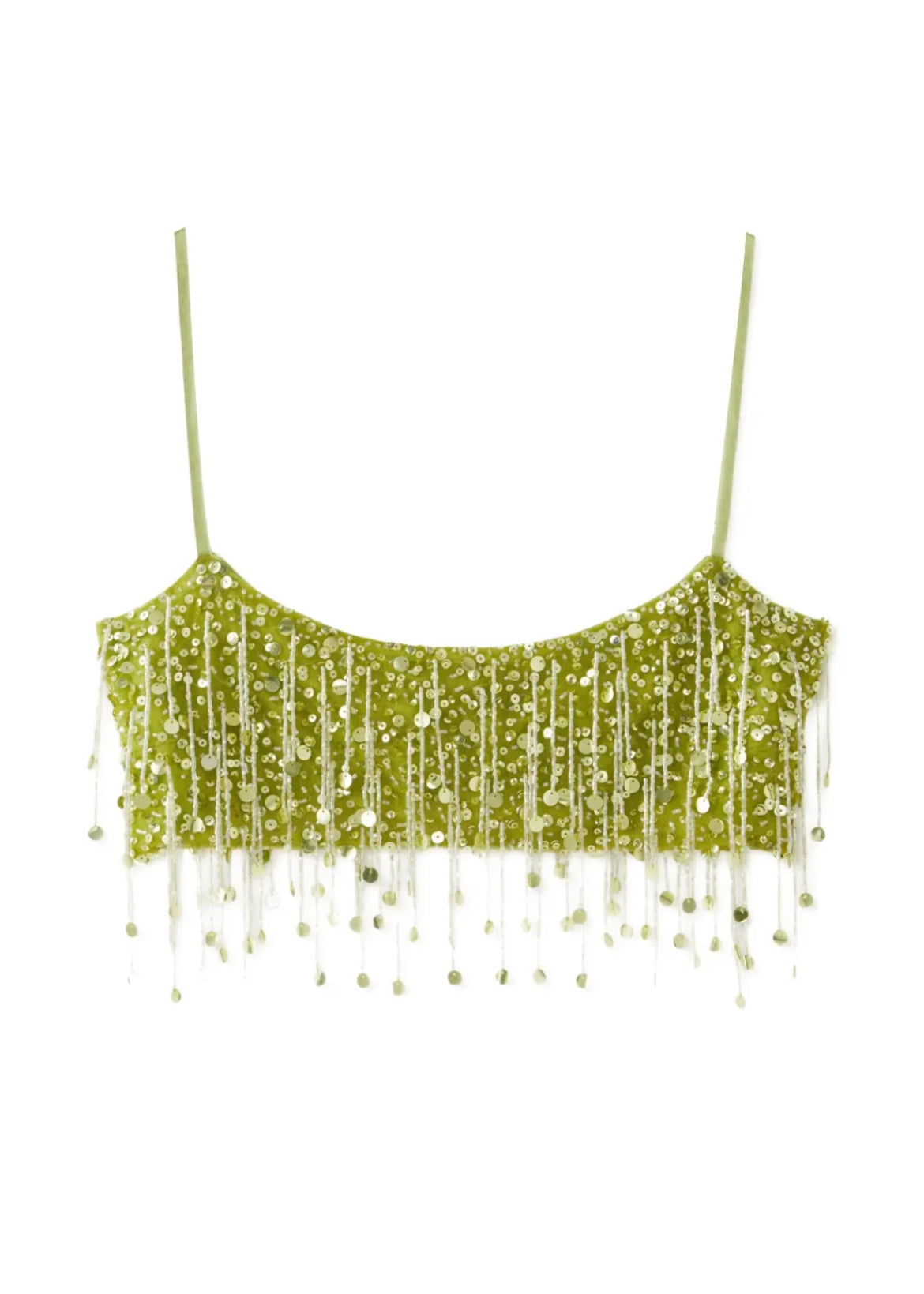 Lime Green Sequin Fringe Two-Piece Set - Beaded Crop Top and Mini Skirt Festival Outfit
