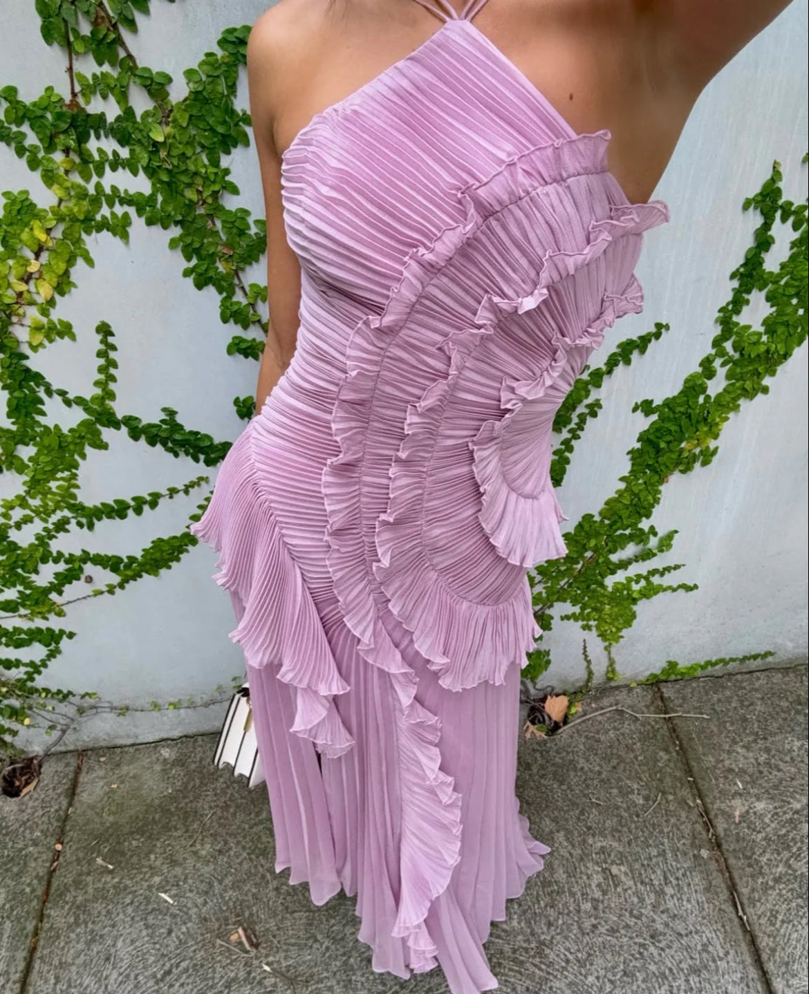 Romantic Lavender Tulle Pleated Dress - Tiered Ruffle Sleeveless Maxi for Special Occasions