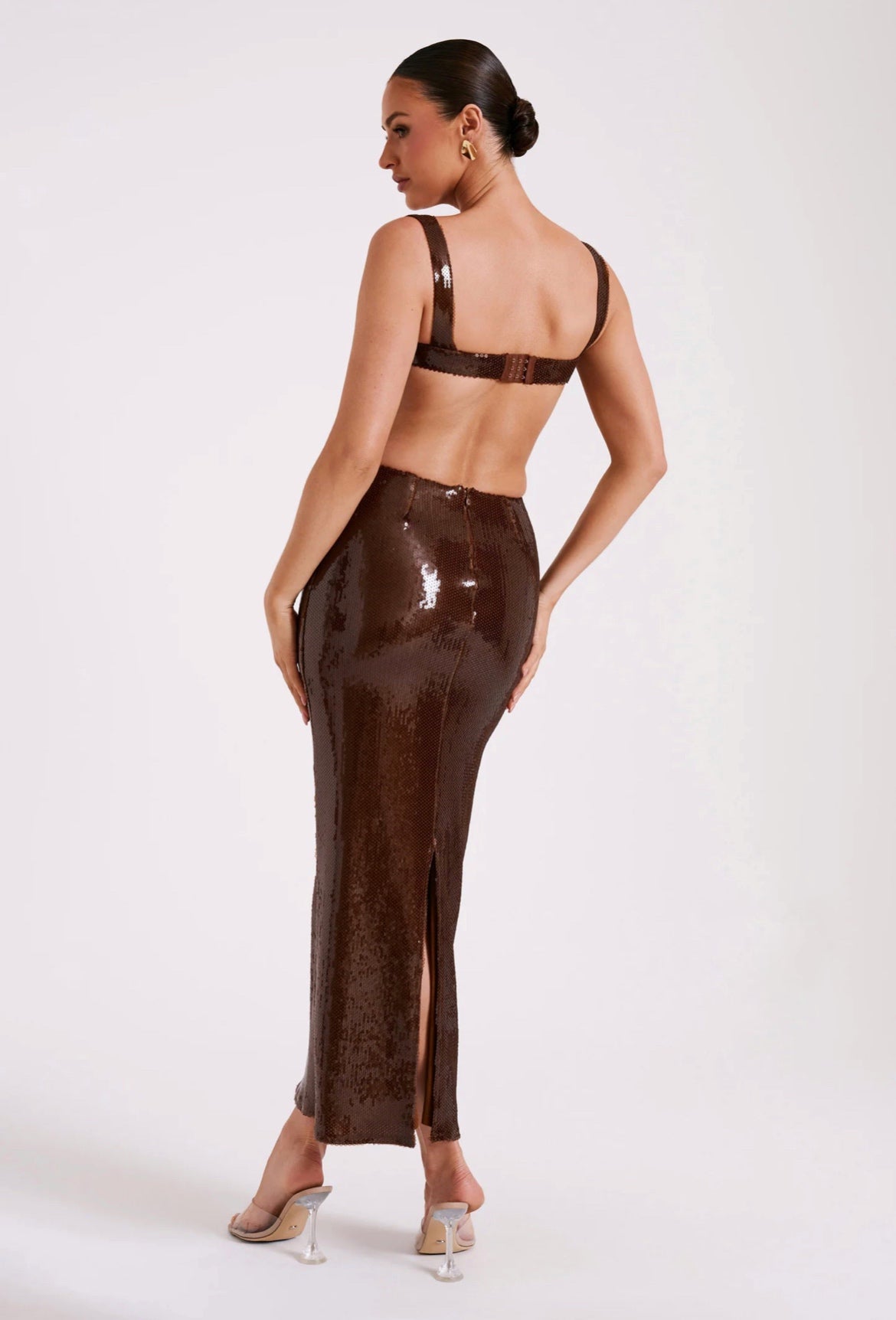 Sequin Cut-Out Maxi Dress with Open Back