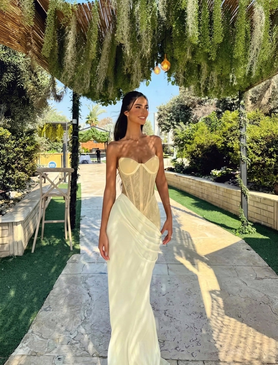 Golden Sheer Corset Maxi Gown