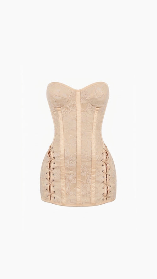 Beige corset on a white background