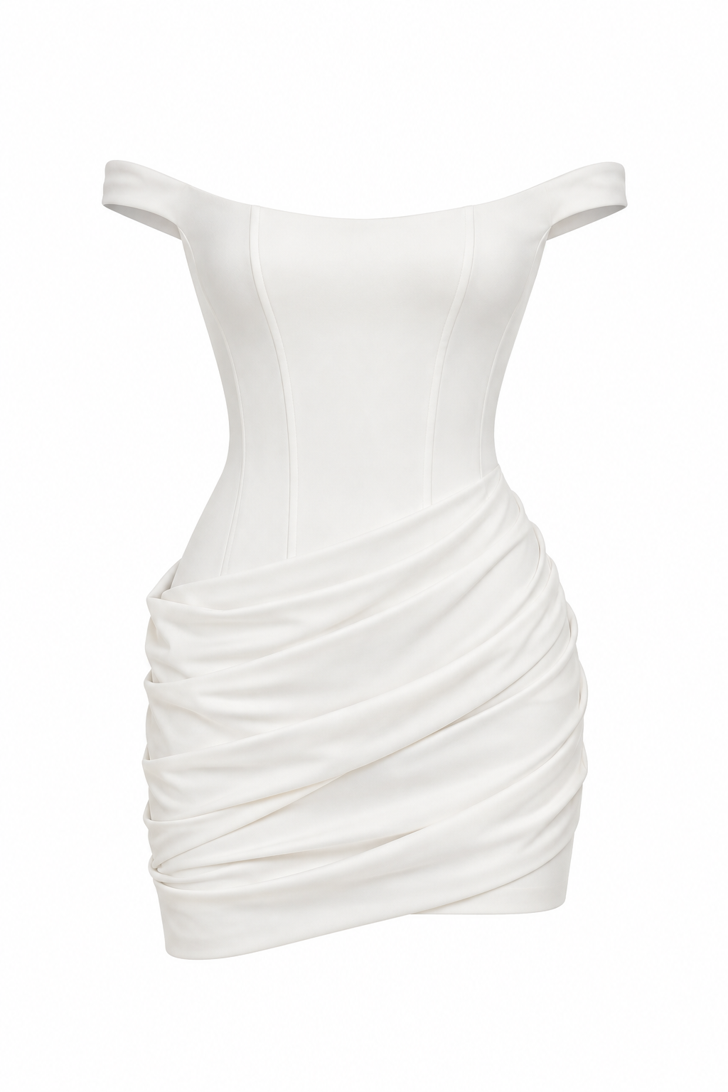 off-the-shoulder ruched mini dress
