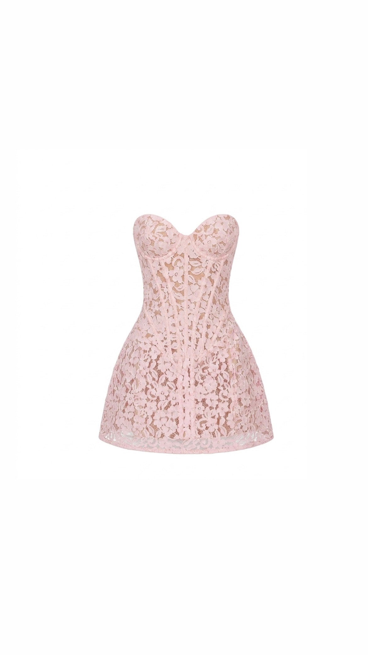 Pink lace dress on a white background