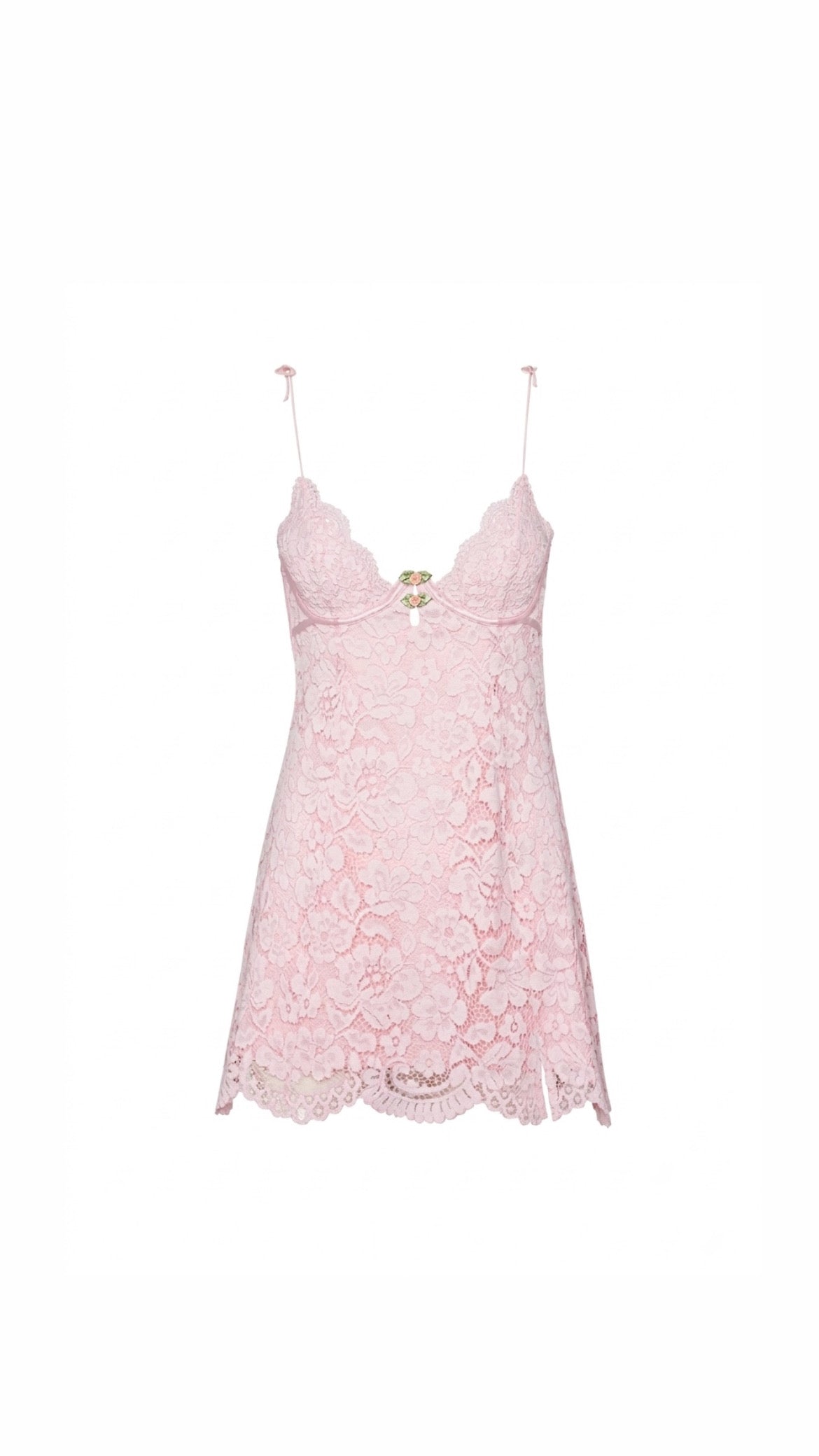 Pink lace dress on a white background