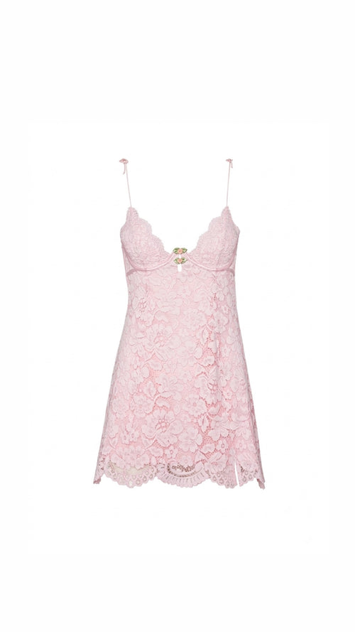 Pink lace dress on a white background